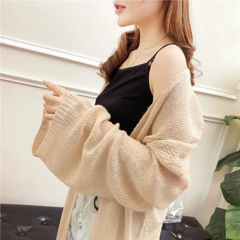 Summer Thin Air Conditioning Cardigan Women College Lazy Style Korean Edition Loose Knitted Shirt Medium Long Sunscreen Clothes