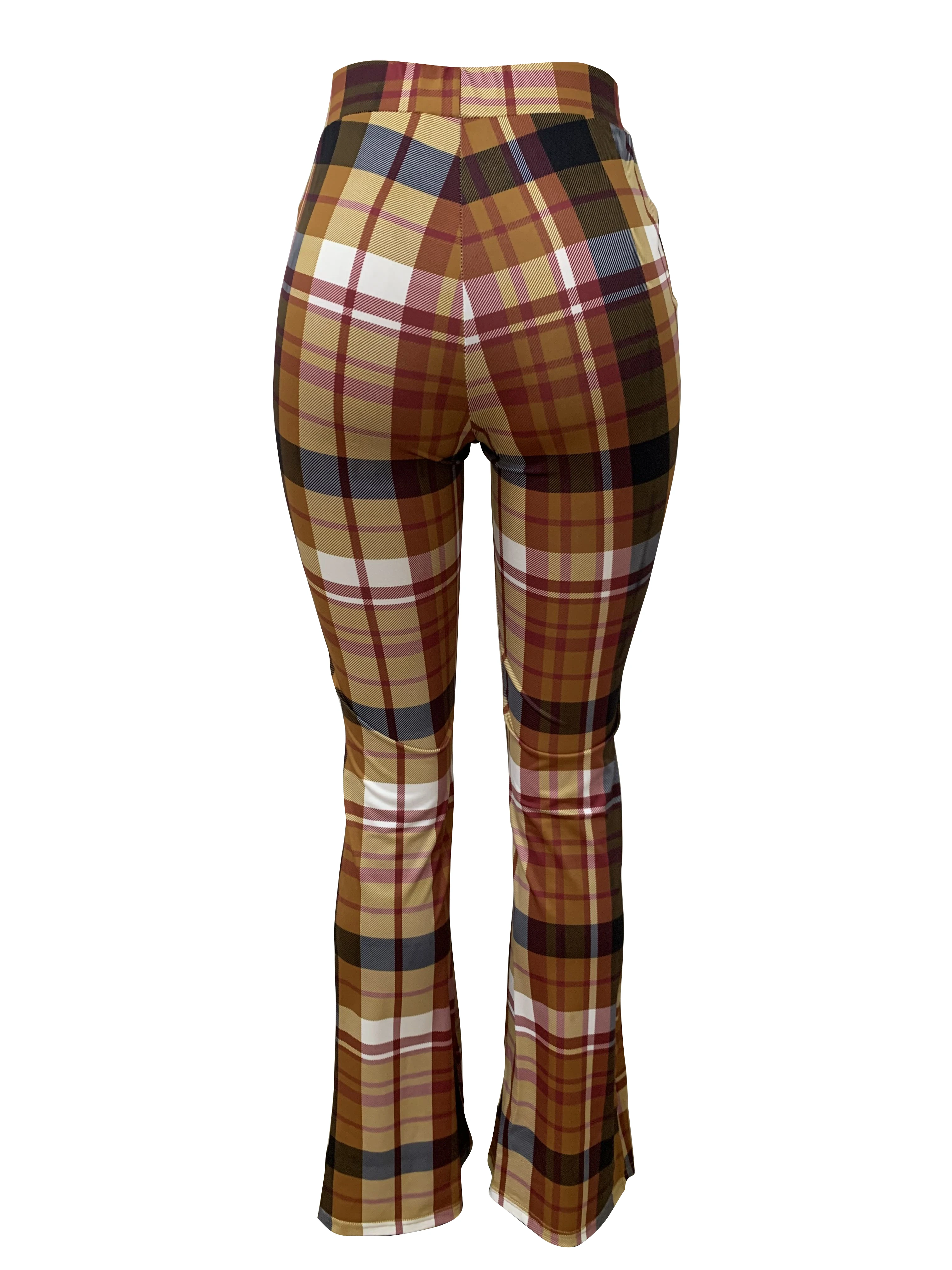 European and American women\'s plaid printed straight leg pants