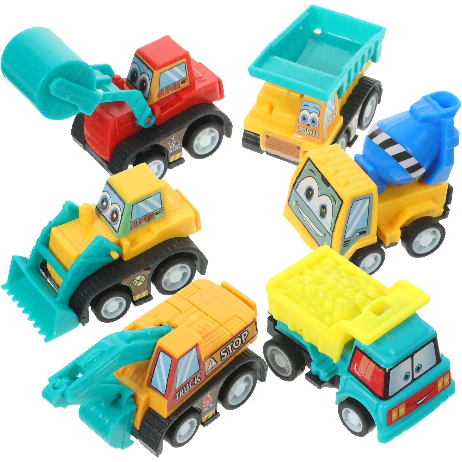 6 Pcs Children's Cartoon Mini Inertia Pull-back Set Toy Bag Gift Creative Toys (engineering Vehicle Pieces) Push Miniature