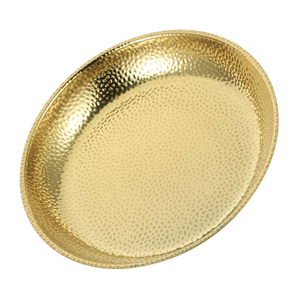 

Stainless Steel Disc Fruit Tray Metal Pasta Plate Snacks Cereal Bowl Dinner Plates Kitchen Serving Dishes Hammered Design