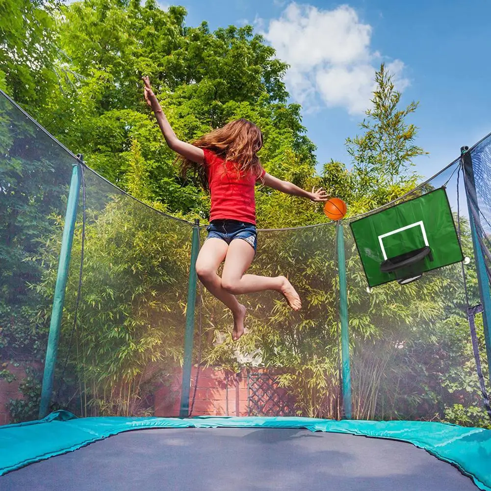 1 Set Trampoline Basketball Hoop with 3 Mini Balls And Pump Waterproof Adjustable Length Drawcord Kids Trampoline Accessory