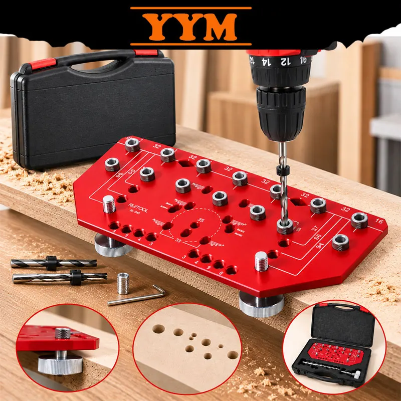 YYM Cabinet Hole Drilling Template Kit Door Positioning Clamp Drill Guide For Home Woodworking Professionals Beginners