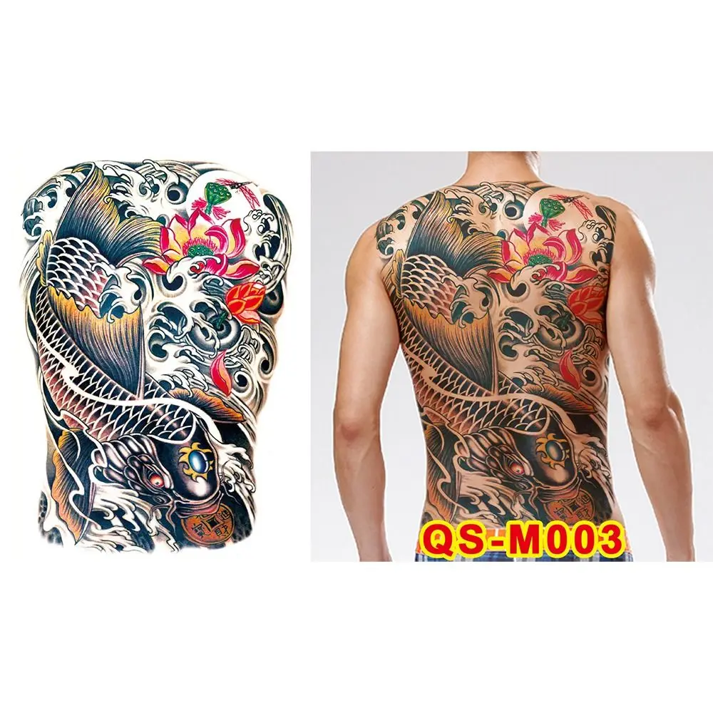 

Water Transfer Printing Full Back Tattoo Sticker Buddha Pattern Angel Wings Cross Full Back Tattoo Patch Sweatproof Long Lasting