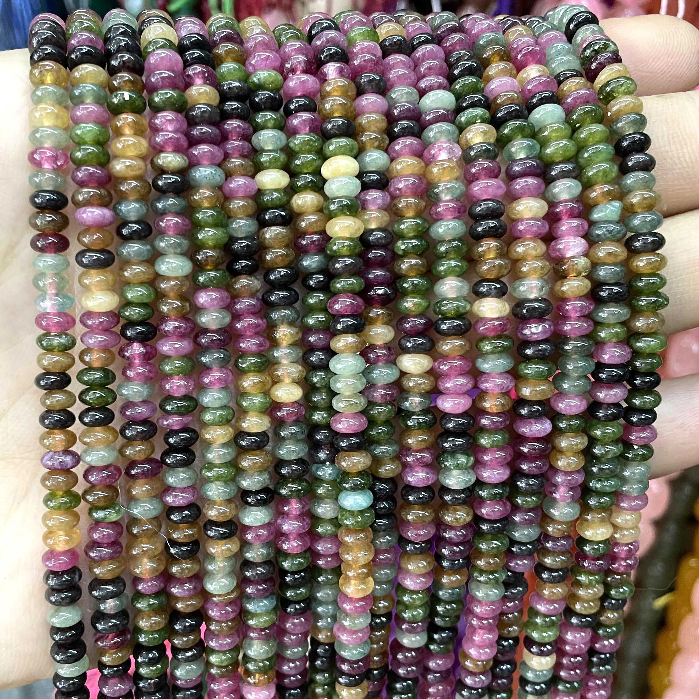 2X4MM Natural Stone Rondelle Colorful Tourmaline Abacus Round Loose Space Beads For Jewelry Making Diy Bracelet Accessories