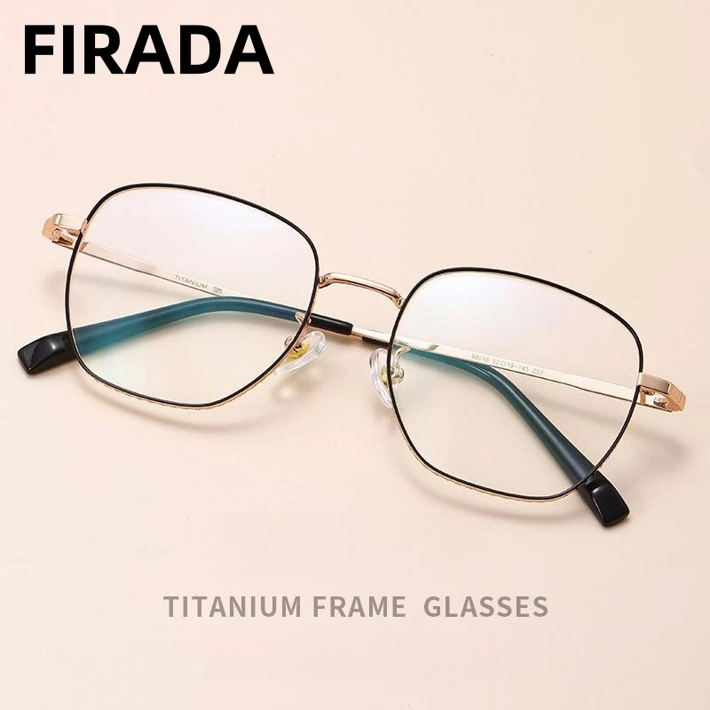 

FIRADA Fashionable Comfortable Square Glasses Ultra Light Titanium Eyewear Optical Prescription Eyeglasses Frame Women 98248-C