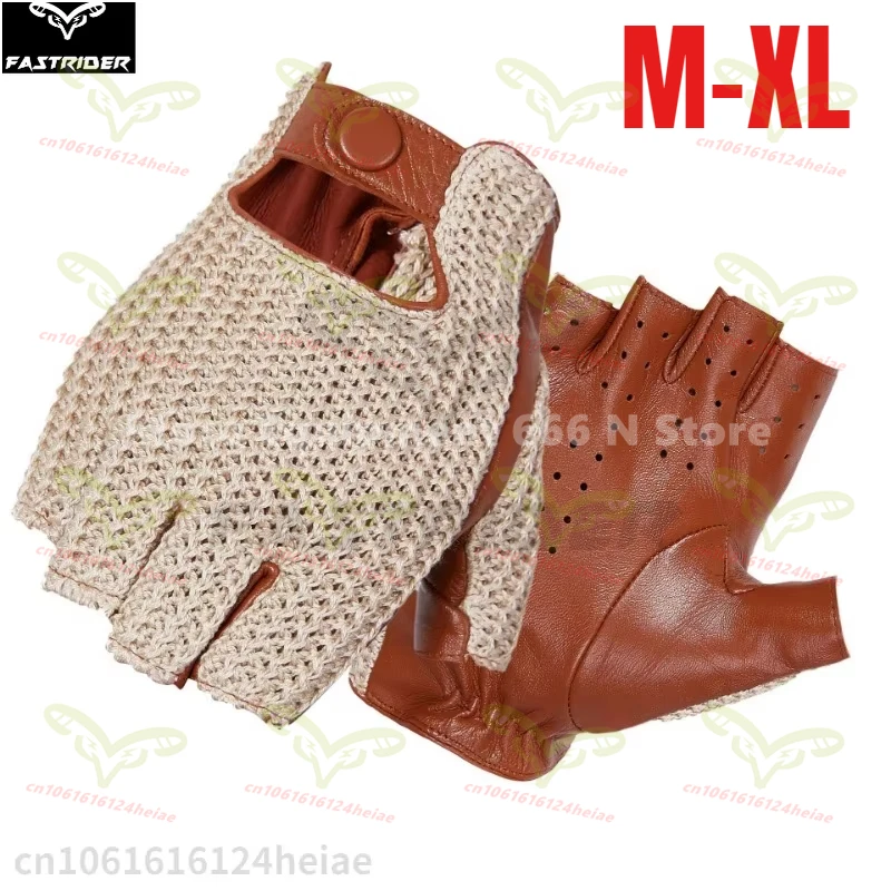 

Men's Half-Finger Genuine Leather Gloves Braided Back of Hand Anti-Slip for Motorcycles Gloves guantes moto