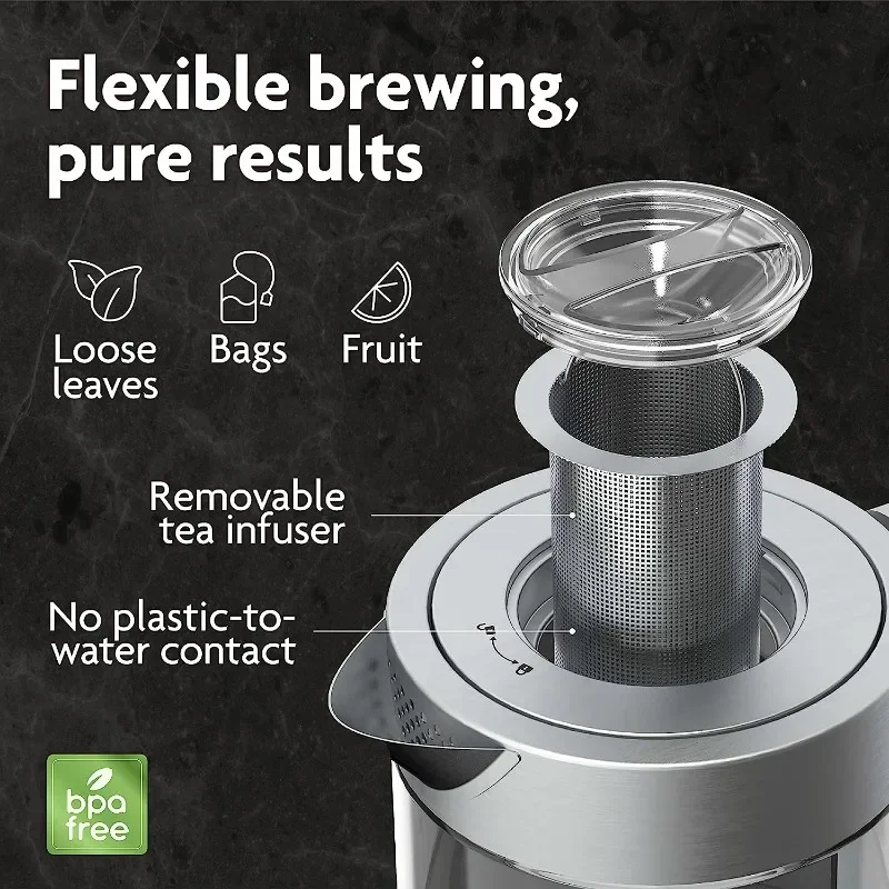 Vianté Hot Tea Maker Electric Glass Kettle with tea infuser and temperature control. Automatic Shut off