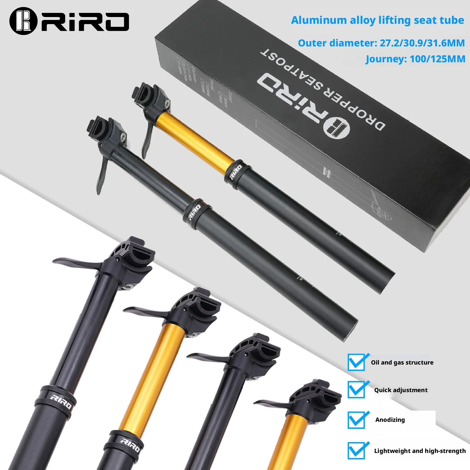 RIRO Hydraulic Lift Seatpost Aluminum Alloy MTB Dropper Post Remote Control for Mountain Bike 27.2