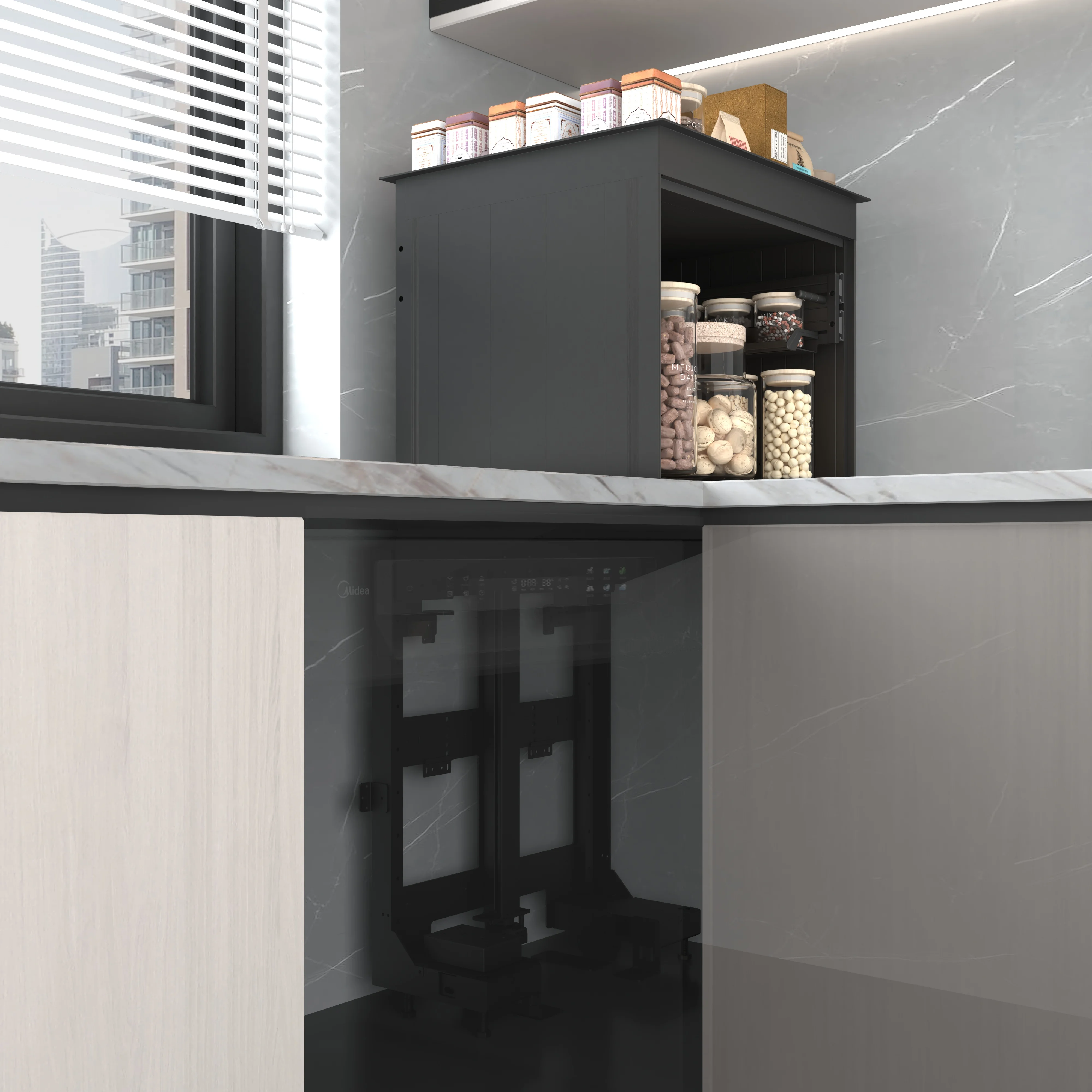 خزانة المطبخ الأوتوماتيكية الجديدة التحكم الصوتي رفع خزانة الحائط سلة سحب الرفع الكهربائية #3