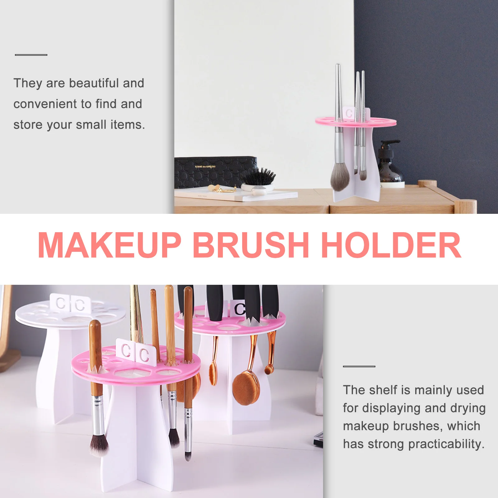 قطعة واحدة من رف تخزين المكياج، حامل فرشاة بسيط لتجفيف وتنظيم الفرش في المنزل أو الصالون، فرشاة إبداعية وردية