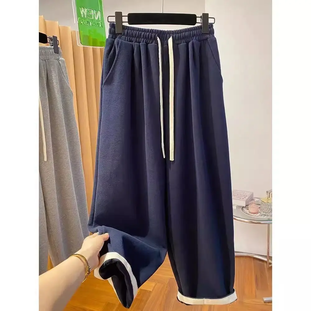 

Extra Large 300 Pou Color Blo Cuffed Straight Leg Pants Men's Thiened Loose Wide Leg Casual Harlan Pants Autumn Winter