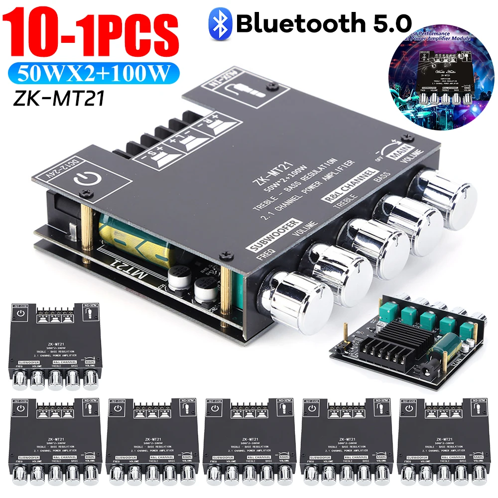 Placa amplificadora para subwoofer ZK-MT21 canales Bluetooth 5,0 CS8673E 2,1, 50W X 2 + 100W, placa amplificadora de Audio estéreo de potencia, amplificador de graves AUX