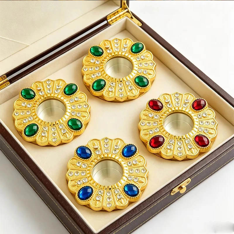 Gold Plated Reliquary Box with Colored Gem Accents for Storing Holy Relics/Ashes, Church Altar & Prayer Room Religious Memorial