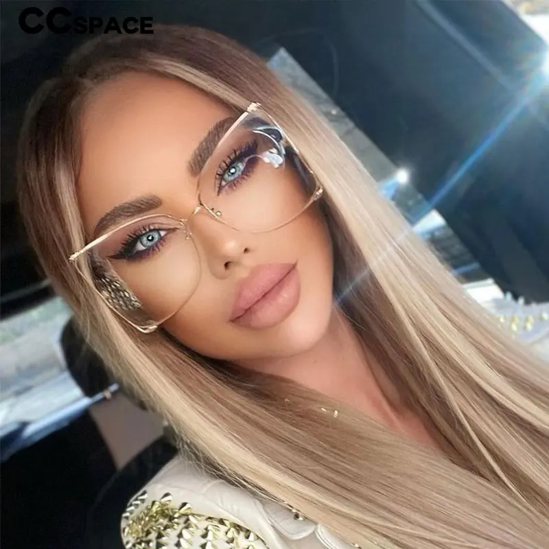 45476 Oversize Square Sunglasses Women Metal Frame Fashion Luxury Hollow Frame Brand Sunglasses Female Gradient Shades