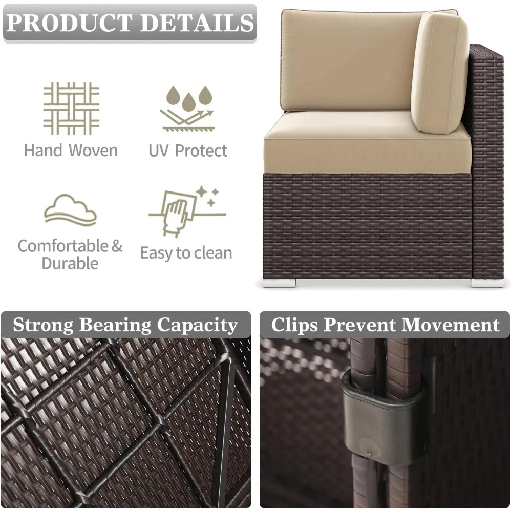 8 Pieces Outdoor Patio Furniture Set with 44" Fire Pit Table Brown Rattan Sectional Sofa Conversation Sets