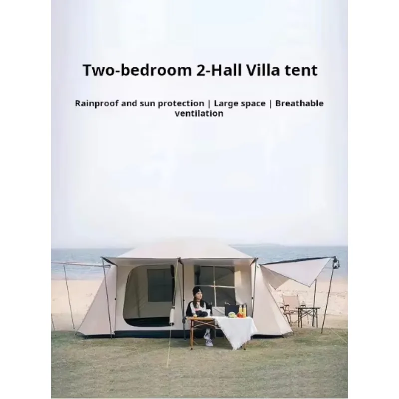 【2026】Double-Layered Thickened Oxford Hexagonal Rainproof Four-Season Camping Tent Two-Room One-Hall