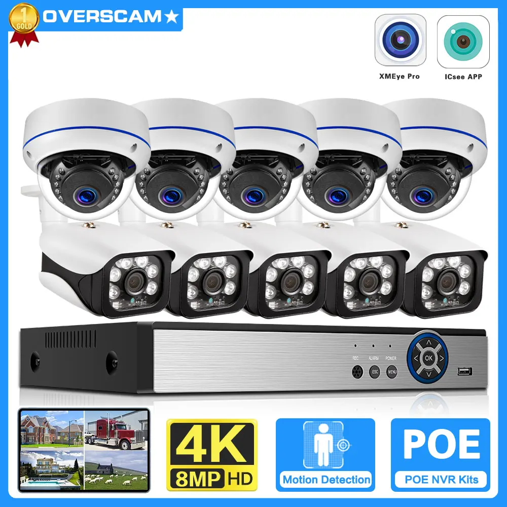 

4K POE CCTV Camera System Set 8CH POE NVR Kit Outdoor Waterproof 8MP 10CH IP Security Camera Video Surveillance System Kit P2P