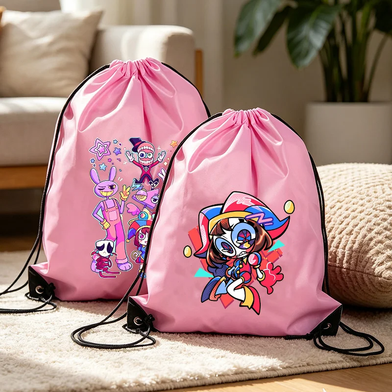 Anime Amazing Digital Circus Drawstring Bag Waterproof Sports Riding Running Pocket Backpacks Portable Storage Bags Women Gift