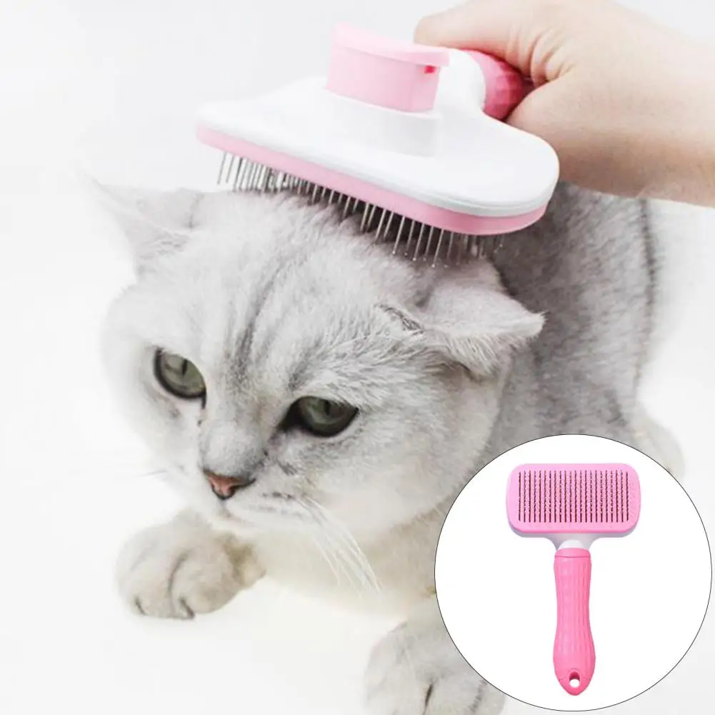 Detangling Pet Brush Professional Self-cleaning Slicker Brush for Cats Dogs Easy Hair Removal Button Fur Loss Prevention Tool