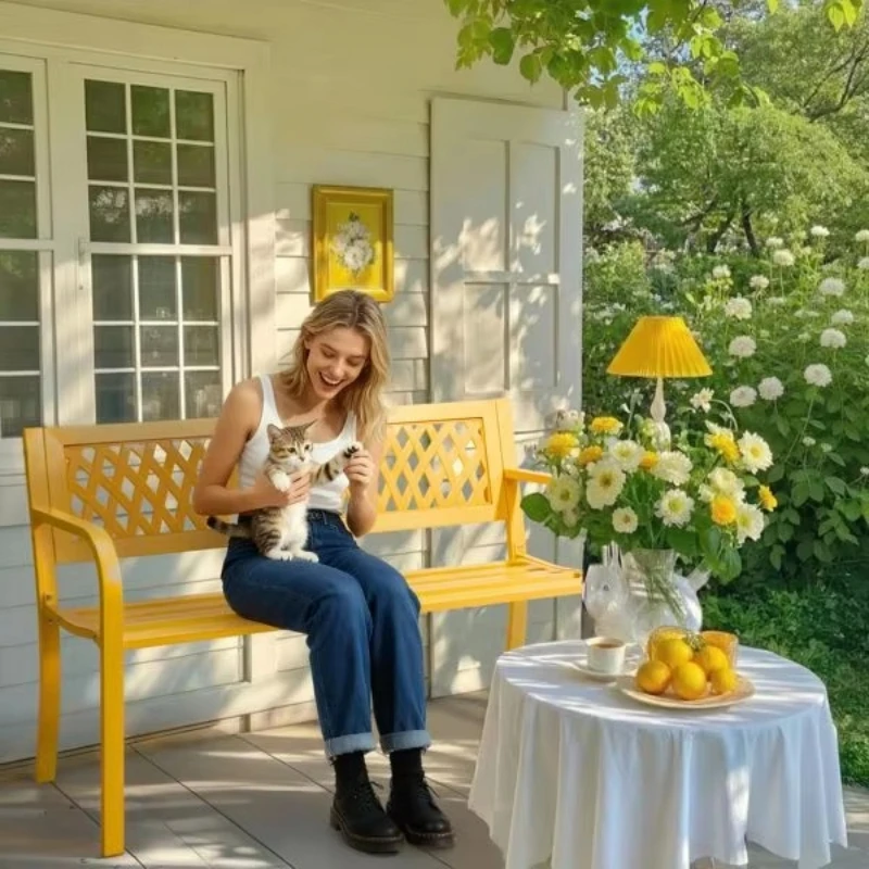 47インチの黄色PVCメッシュバック付き錬鉄製パティオ用屋外 - Outdoor Furniture Yellow のレビューと価格