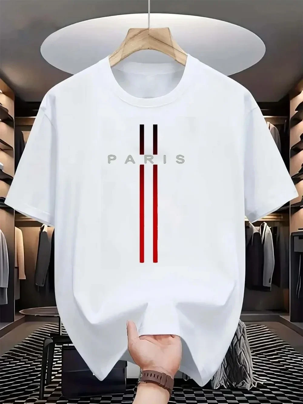 Men's Fashionable and Versatile Summer Loose Paris Creative Letter Printed Casual Slim Fit Round Neck Short Sleeved T-shirt Top image 6