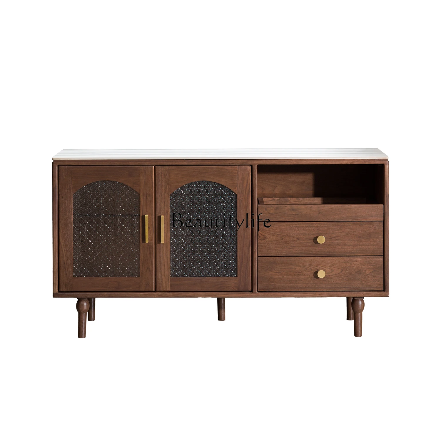 

Retro North American black walnut dining side cabinet solid wood medium ancient style modern simple rock slab locker