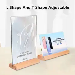 10Pcs A6 T / L Use Wood Base Table Number Place Card Holder Photo Poster Frame Acrylic Sign Holder Display Stand 100X150MM