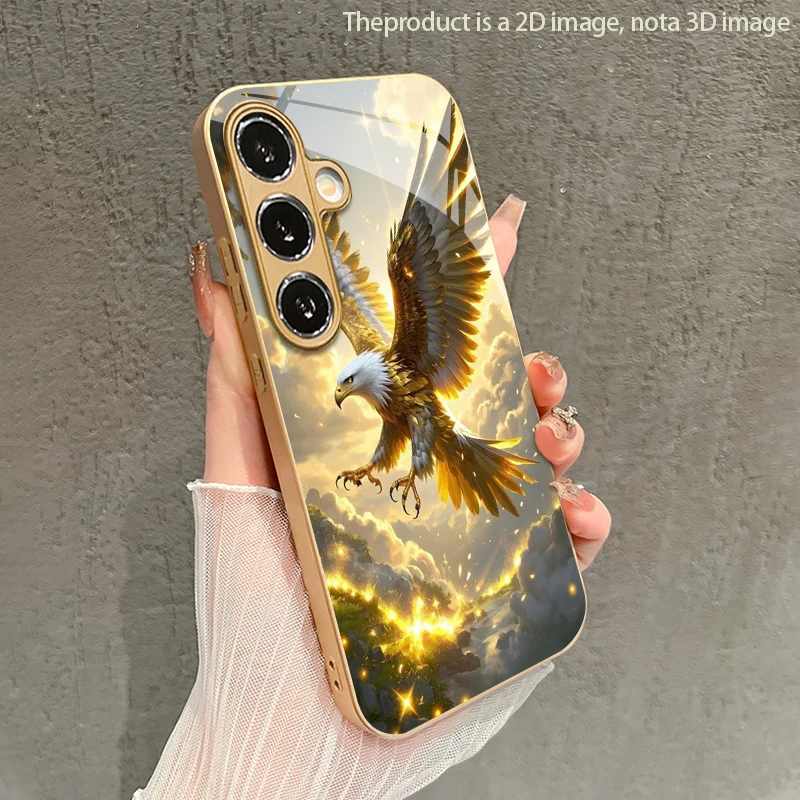 Gold Eagle in Clouds Pattern 2D Phone Case for Samsung S26 S25 S24 S23 S22 S21 S20 A56 A36 A16 - Golden Glass Protective Cover
