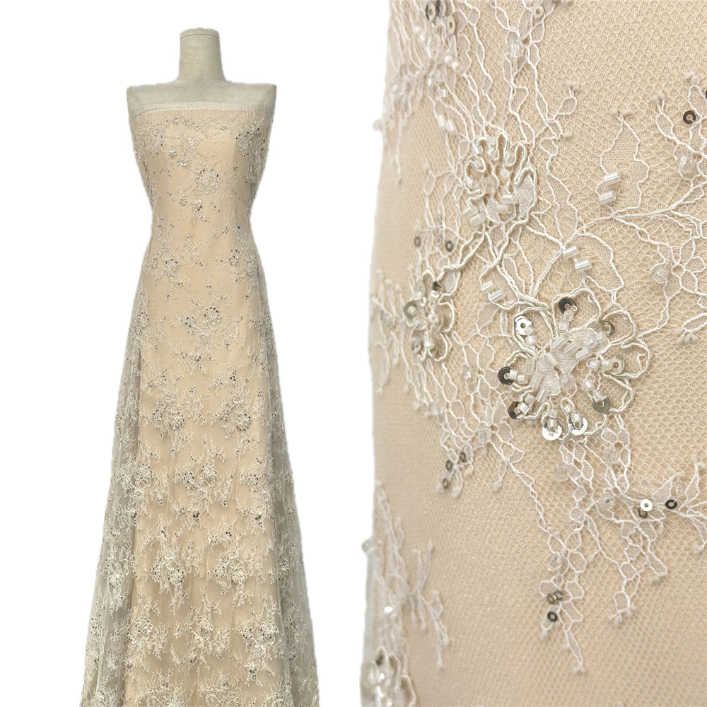 

Нигерийская Изысканная Роскошная Кружевная Ткань 2026: Африканские Ткани Люкс с Пайетками и Бисером, Тюль для Пошива Платьев, 3 Ярда