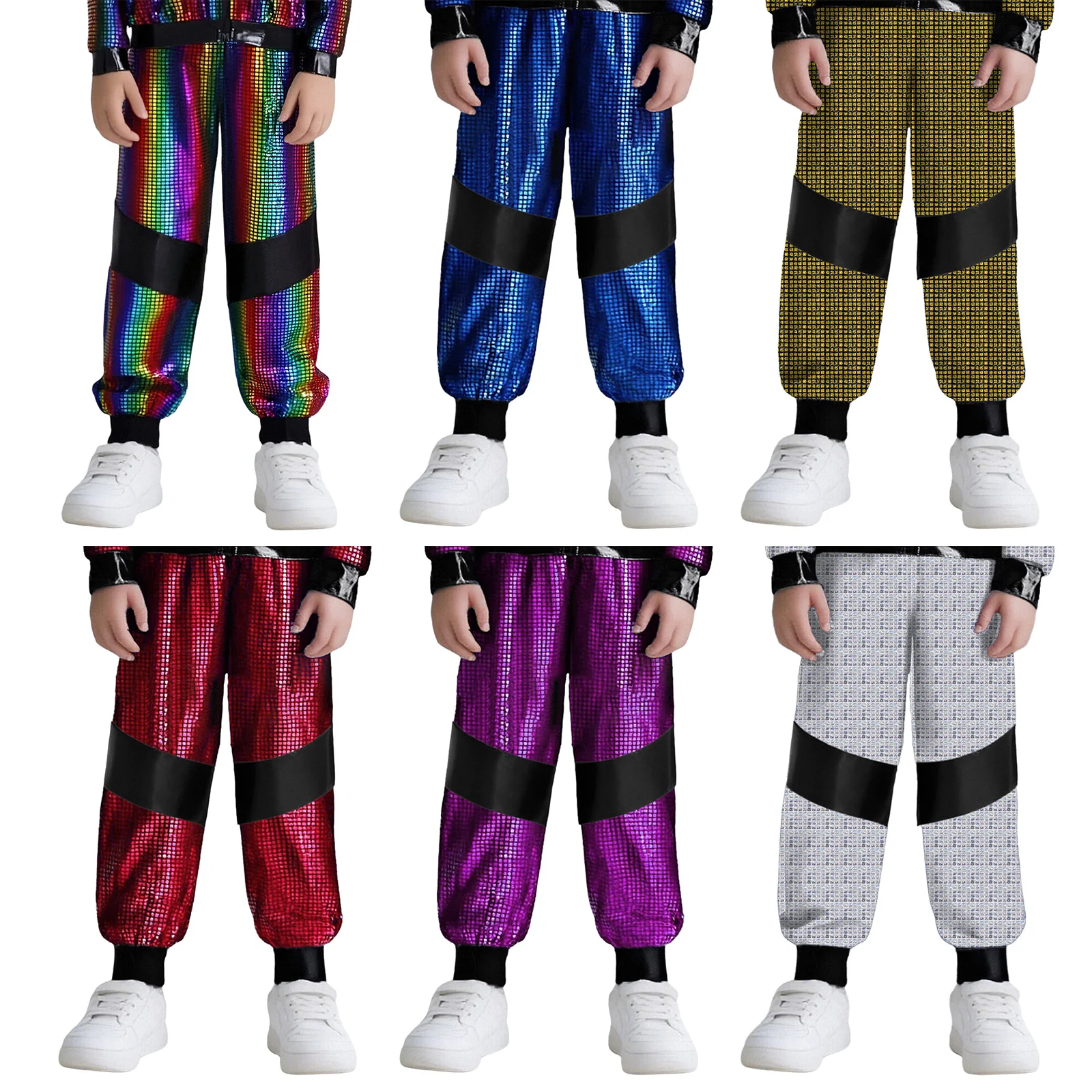 أطفال الجاز الهيب هوب ملابس رقص بنين بنات الشارع الرقص الحديث السراويل مرونة الخصر لامع منقوشة كتلة اللون السراويل الرياضية