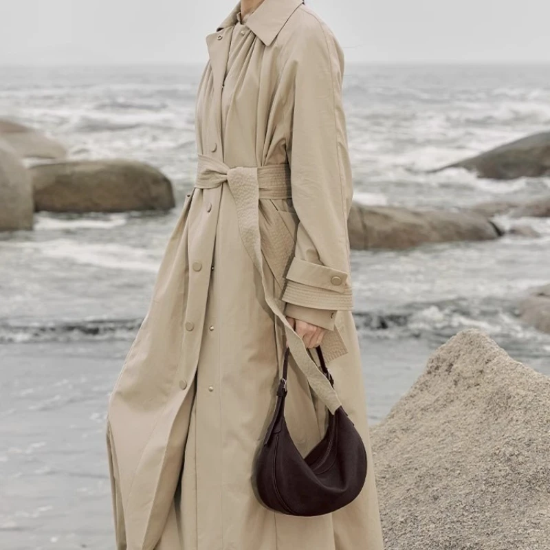 Qiuzhen Vegetable-Tanned Calfskin Crescent Hobo Bag Commuter Shoulder Bag Underarm Bag for Women Versatile Casual Style