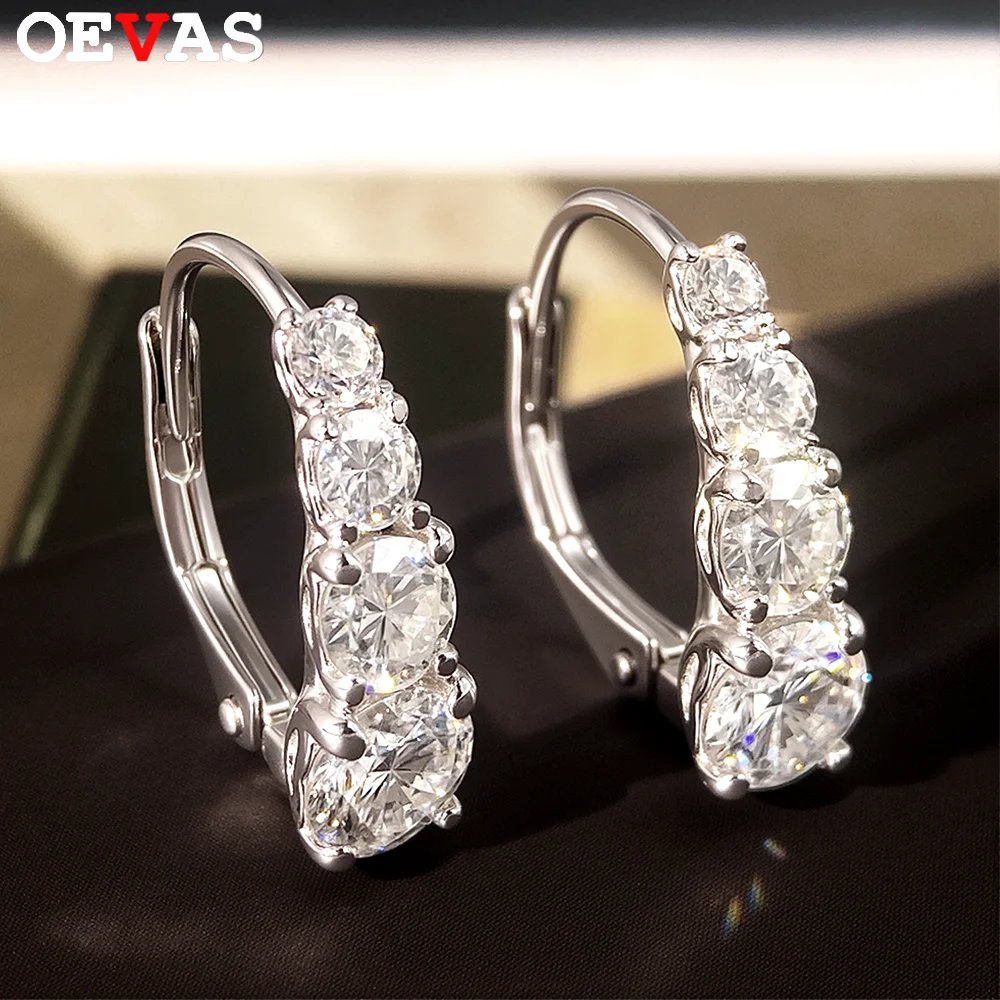 

Серьги-кольца OEVAS с муассанитом 1.92 карата (общий вес), для женщин, 100% серебро S925, роскошные, с 8 камнями, имитация бриллиантов, для свадьбы, вечеринки, изысканные ювелирные изделия