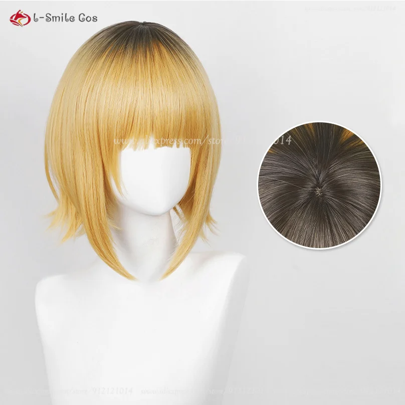 Anime Memu Cho Cosplay Wig 30cm Gloden Black Wig Mem Cute Cosplay Anime Wig Heat Resistant Hair Party Wigs + Wig Cap