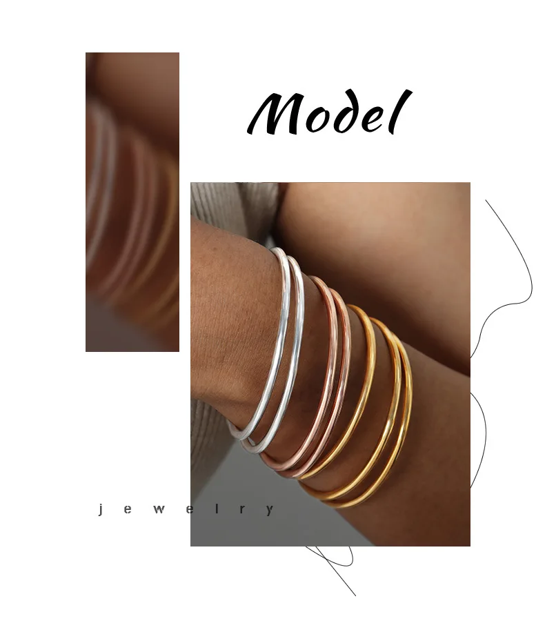3 Teile/los Nicht Verblassen Edelstahl Armband Armreifen Für Frauen Einfache Stil Vergoldet Wasserdichte frauen Armbänder Armreif – Detail 8