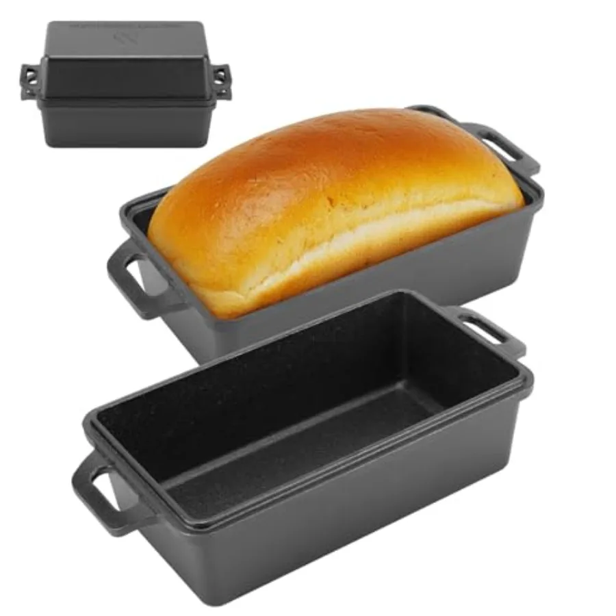 

9×5 Inch Cast Iron Loaf Pan with Lid for Homemade Bread Cake Meatloaf Baking Durable NonStick Surface and Even Heat Distributio