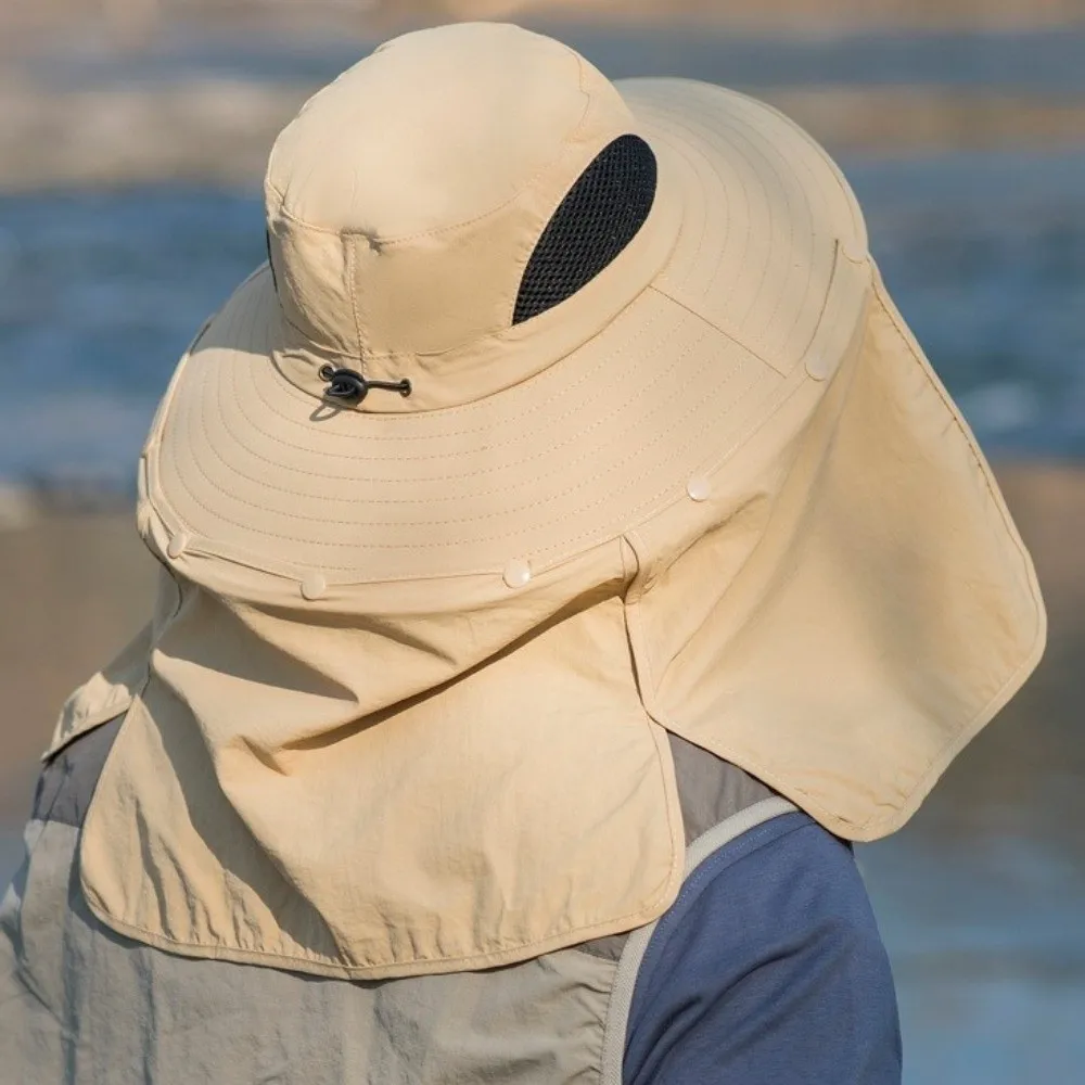 

Removable Cloth Men Sun Hat Neck Protection Removable Shawl Women Visor Cap Sunscreen Big Brim Fisherman Hat Hiking