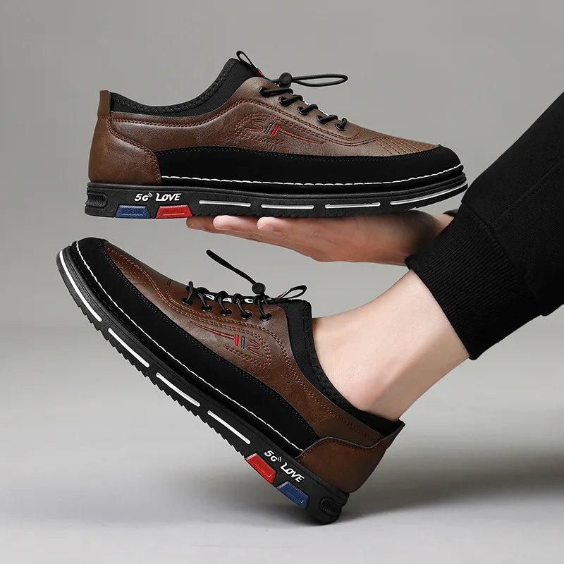 New leather sports shoes, casual shoes, men's trendy and versatile, retro board shoes, soft-soled dad shoes