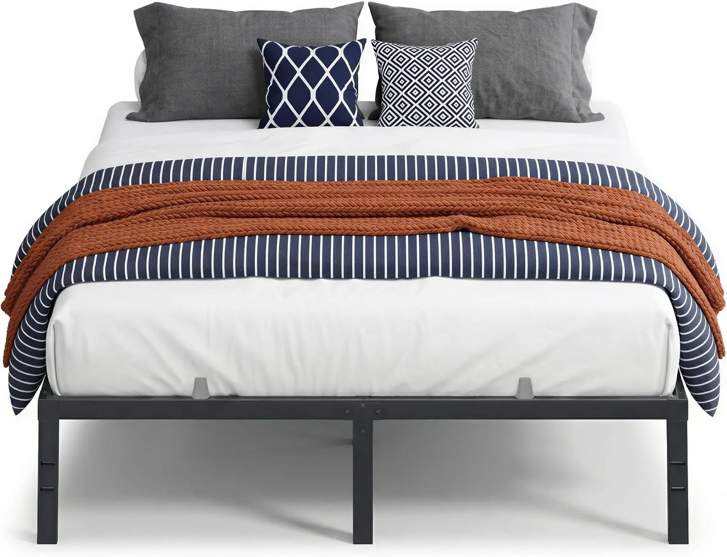 Queen Metal Bed Frame 14 Inches Tall, 1100 lb Weight Capacity, No Box Spring, with Under Bed Storage, Heavy-Duty Platform Bed