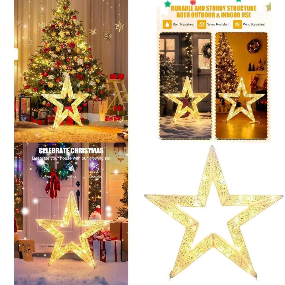 Luces centelleantes de estrellas LED 3D gigantes de 28 pulgadas para decoración de Navidad y Año Nuevo al aire libre e interior