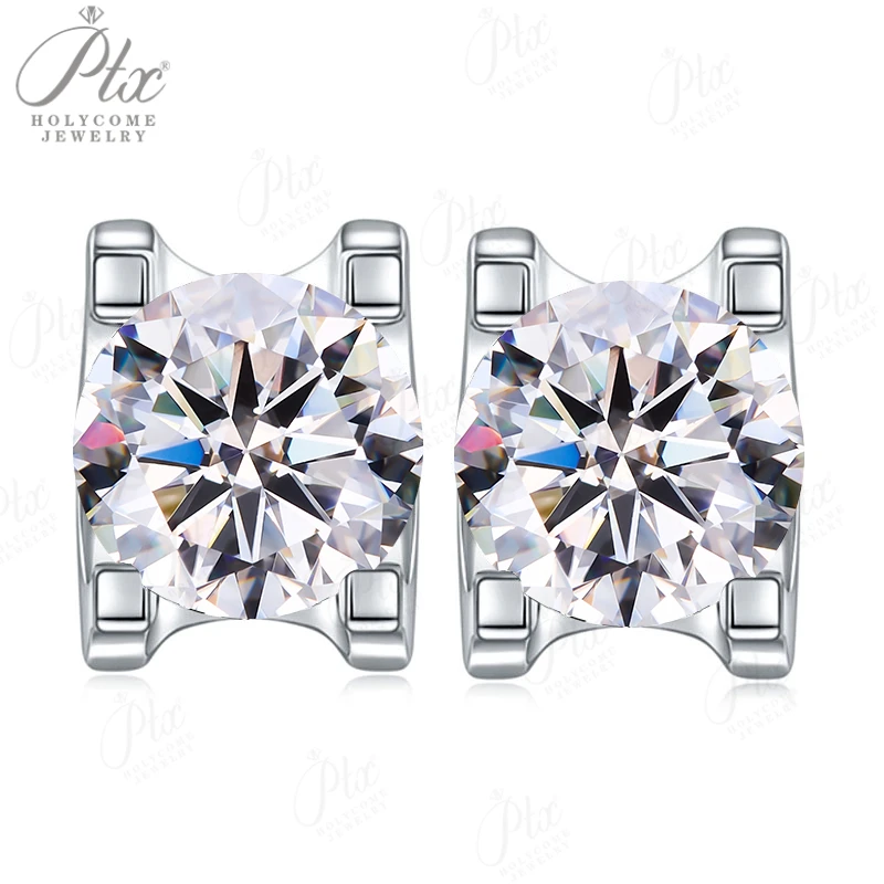 أقراط مويسانيتي 12 لون 925 فضي 0.5CT رأس البقر المستدير UniSex أحجار الميلاد مجوهرات الزفاف ملابس يومية كلاسيكية هدية جوهرة #3