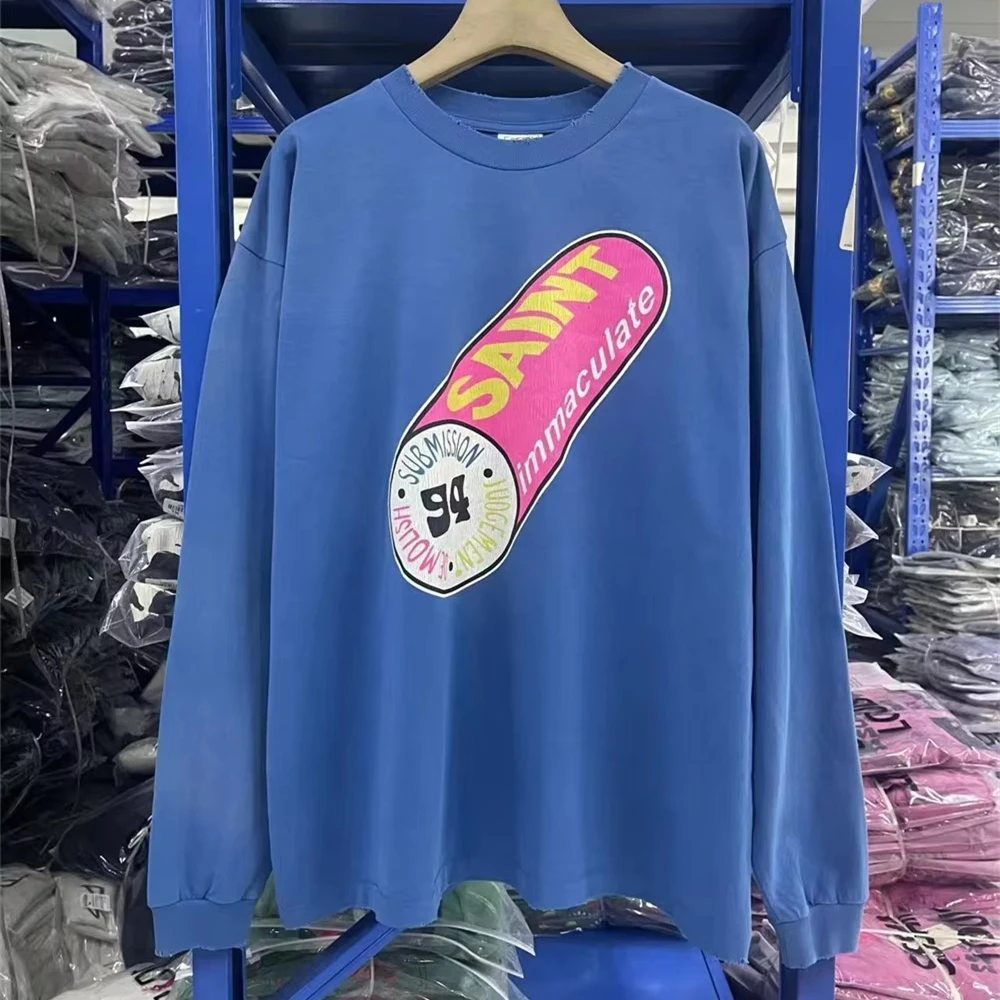 

Слезовый принт IMMACULATE Pill Nice Washed с длинными рукавами SAINT футболка для мужчин и женщин из плотной ткани футболки унисекс футболки