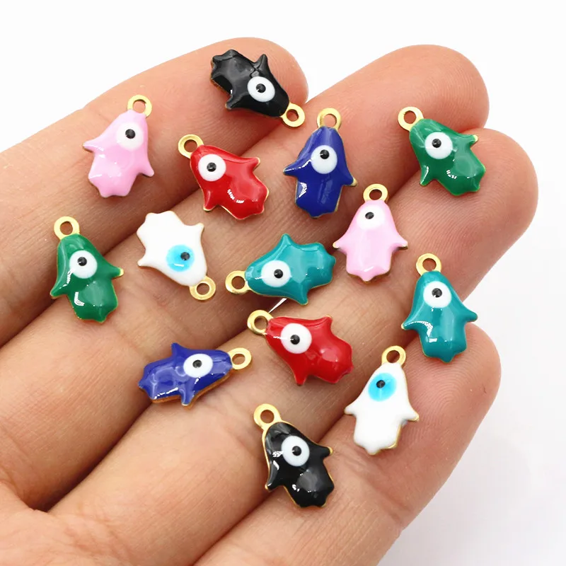 20pcs 13x9mm Enamel Evil Eyes Hand Charms Pendant Small DIY Jewelry Making Accessories Findings for Necklace Bracelet Earrings