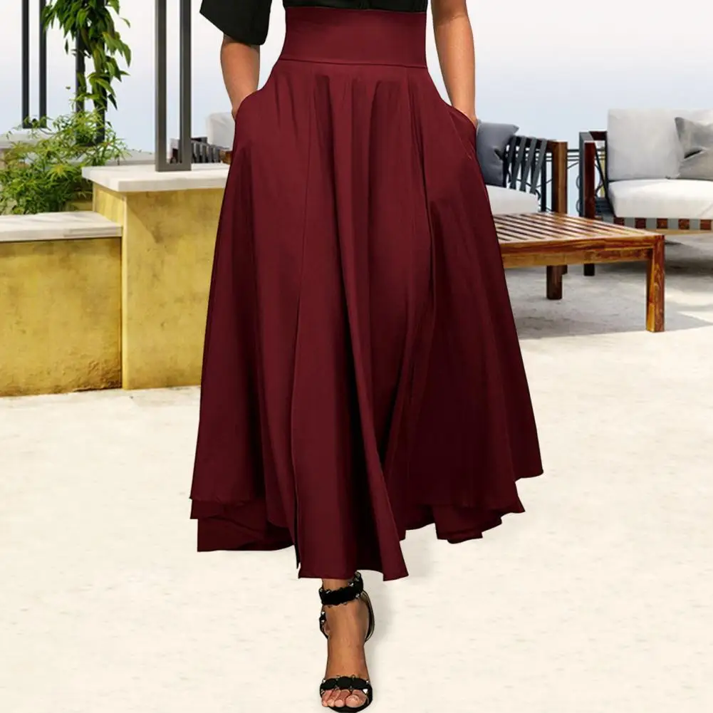 A-lijn stijl rok Elegante hoge taille maxi rok met A-lijn silhouet voor werk Vrije tijd Effen kleur zoom Lente lang voor slijtage