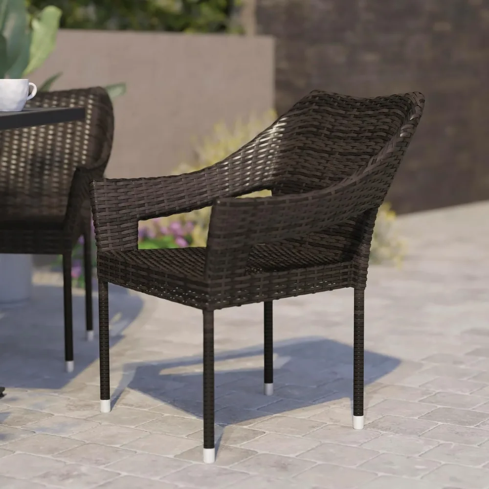 Commercial Grade Patio Chair, Weather-resistant PE Rattan Wicker, Stackable Dining Chair, Espresso