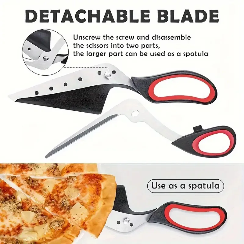 Multifunctional Pizza Scissors Stainless Steel Blade Detachable Cutting Tools Ergonomic Grip Black&Red for Restaurant Kitchen