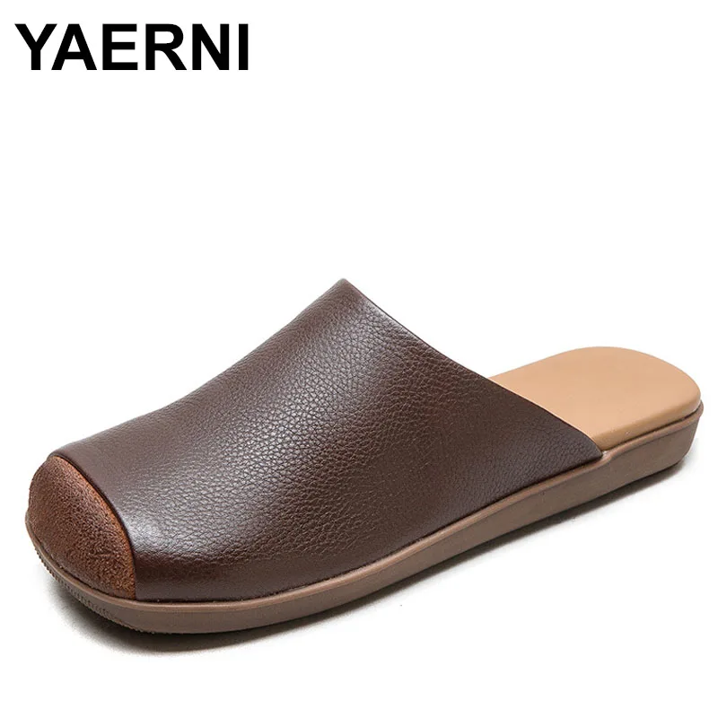 

Women Slippers Summer Flat Casual Mules Shoes Mixed Colors Genuine Leather Slingbacks Slip-On Comfort Outside Slippers