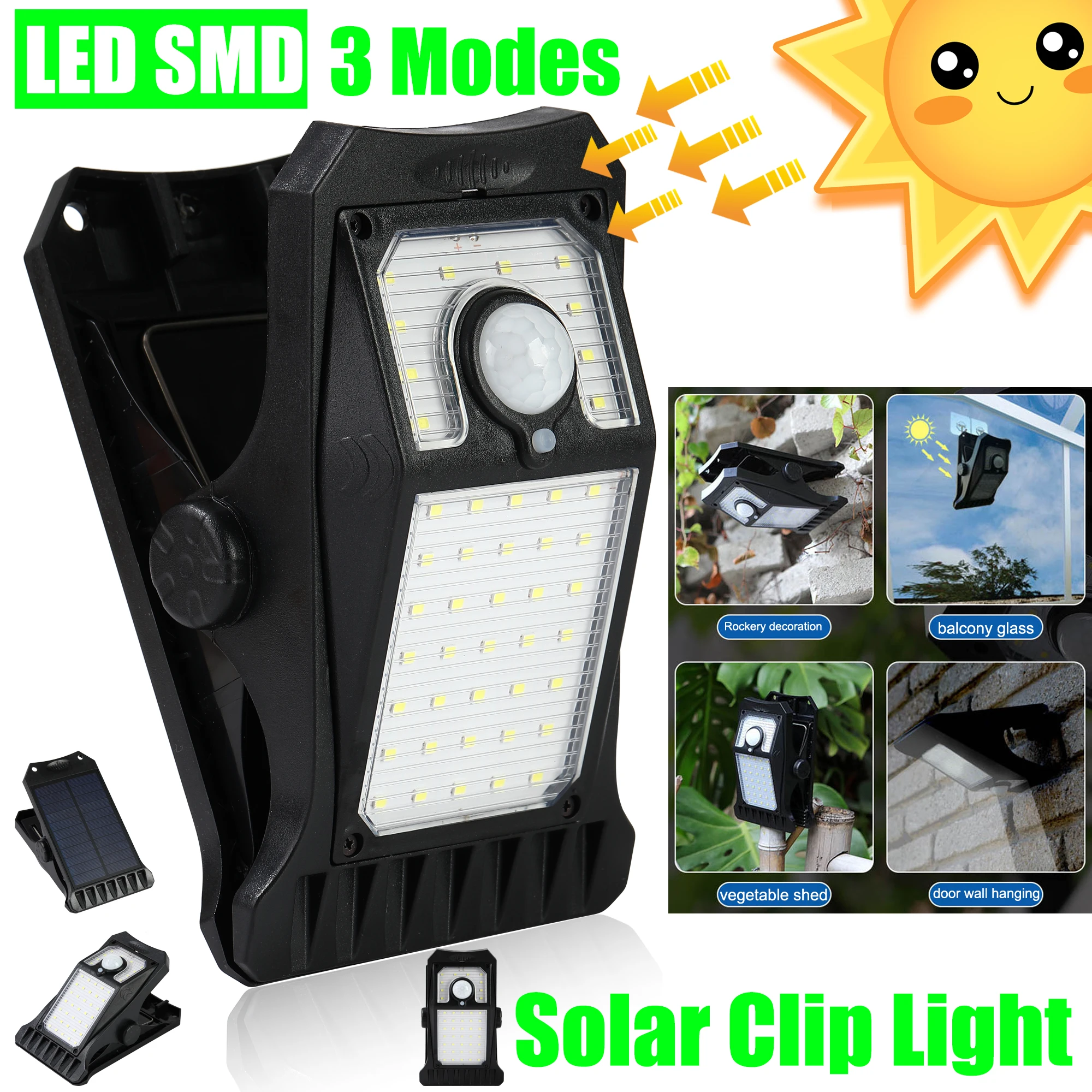 

Solar Garden LED Light Outdoor Clip-on Motion Sensing Light IP65 Waterproof Camping Light for Fence Deck Wall Camping Tent Patio