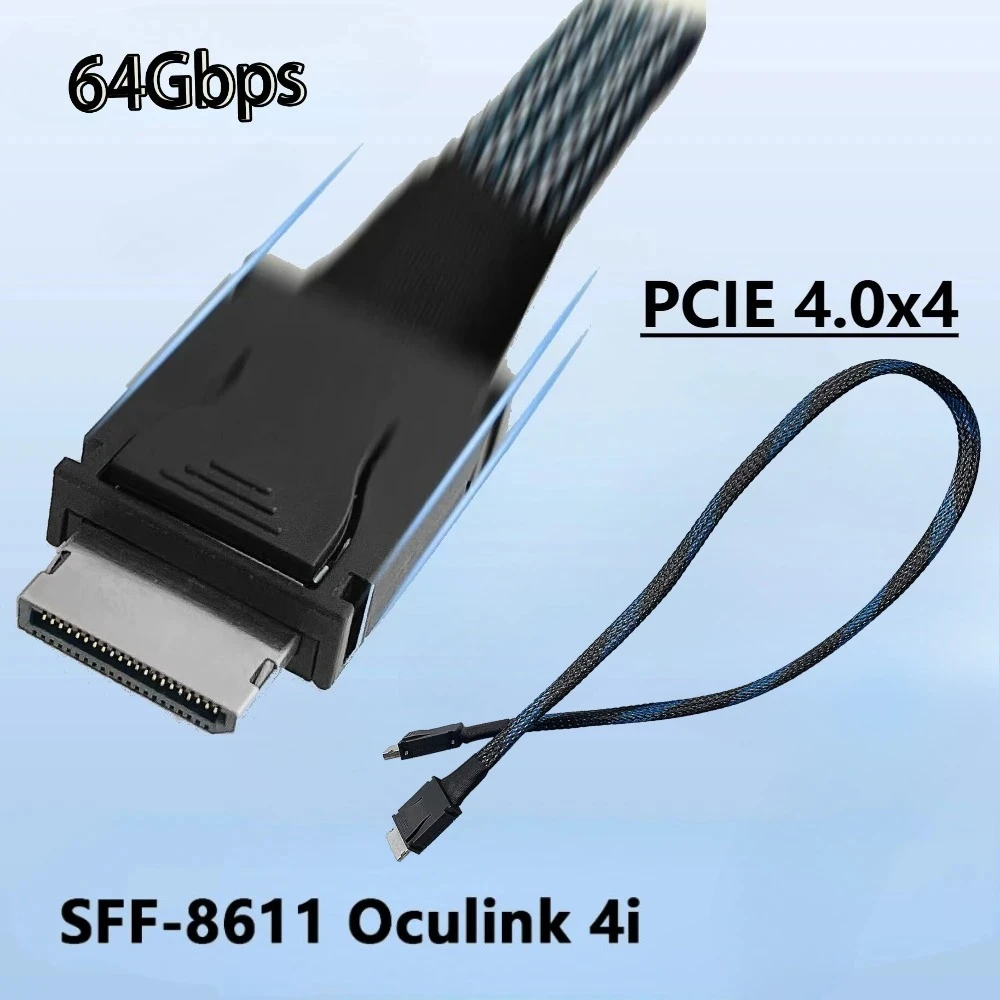 PCIE 4.0 X4 GEN4 Oculink 4i Cable 64Gbps SFF-8611 Bending Full-Featured 1M Extension Cable GPU SSD OCuLink 4X Silver-Plated Wire