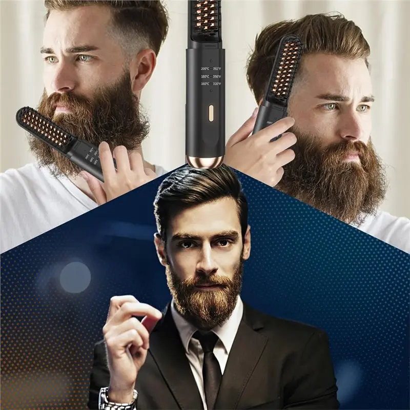 【TODAY ONLY】Cordless For Men Beard Straightener:Heated Beard Brush, Electric Hot Comb, Anti-Scald Mini Straightening Brush For M
