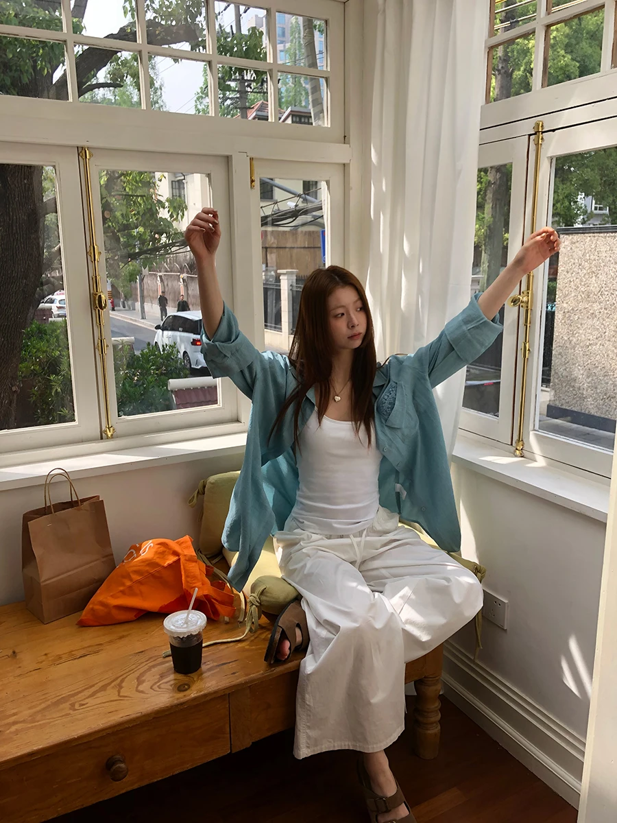 

Red Celebri Long Sve irt Women's Summer 2025 New Sle Outerwear Loose Commute irt Collar Button down Mid-Length